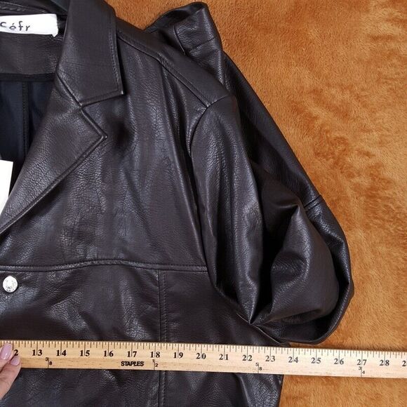 SEFR Mens Jacket XL Coffee Brown Button Up Faux Leather FRANCIS $485 - Picture 9 of 11